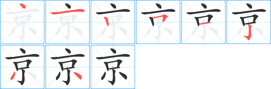 京的筆順分步演示