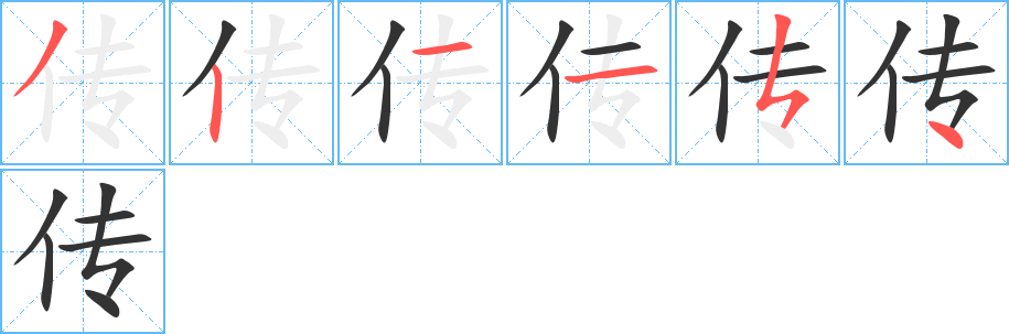 傳的筆順分步演示