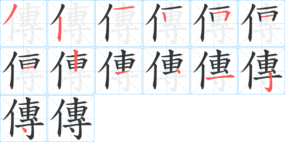 傳的筆順分步演示