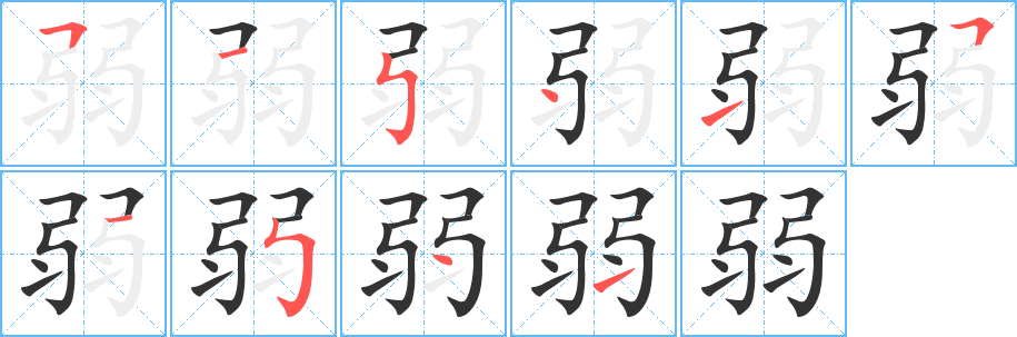 弱的筆順?lè)植窖菔?>
					
                    <hr />
                    <h2>弱的基本信息</h2>
                    <div   id=