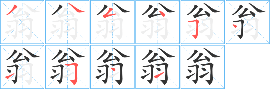 翁的筆順分步演示