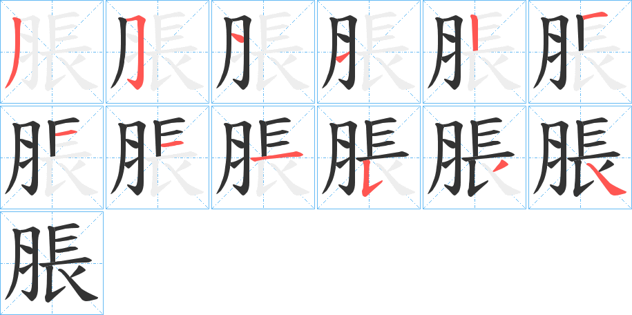 脹的筆順分步演示