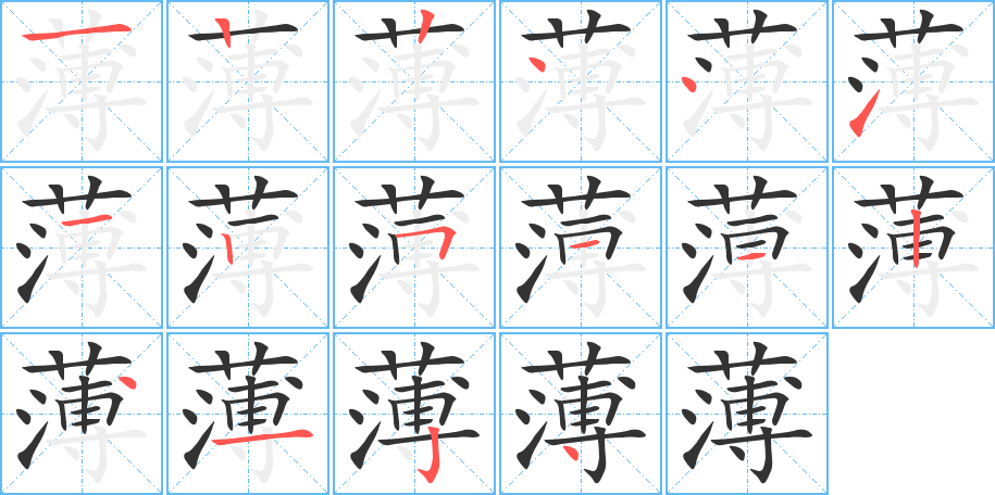 薄的筆順分步演示