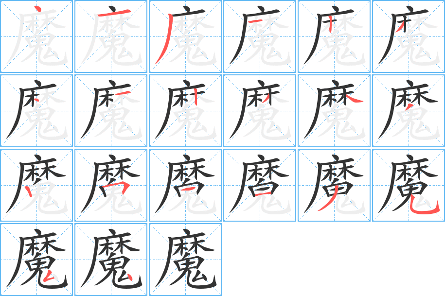 魔的筆順分步演示